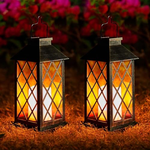 OxyLED Candeeiro solar exterior, metal grande lanternas solares exterior solar para exteriores 2 peças LED jardim IP44 impermeável candeeiro vintage decoração para terraço árvore mesa campismo