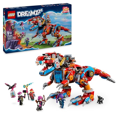 LEGO DREAMZzz 2 em 1 dinossauro Robot C-Rex de Cooper terodáctilo de brinquedo reconstruível, figura articulada de T. Rex e 4 minifiguras, presente para meninos e meninas de 9 anos ou mais 71484