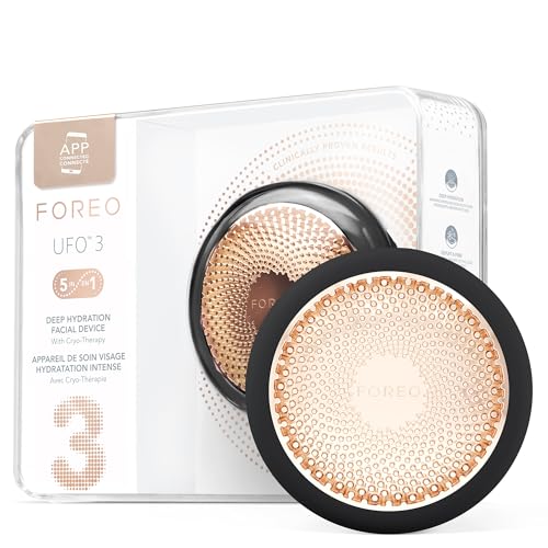 FOREO UFO 3 Hidratante facial profundo - Spa facial 5 em 1 - luz vermelha, aquecimento, refrigeração, massagem facial, antienvelhecimento, cuidados com a pele - preto