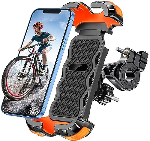 Glangeh Suporte móvel de bicicleta universal, suporte móvel de rotação de 360° para guiador, anti-vibração e fecho seguro suporte móvel para moto, compatível com iPhone e outros telemóveis de 4,7-6,8"