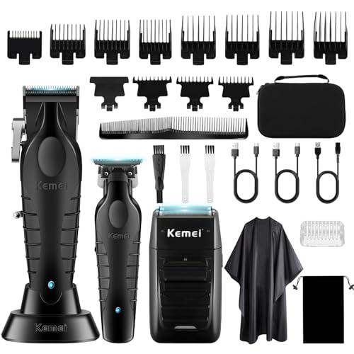KEMEI Conjunto de máquina de cortar cabelo homem e máquinas de barbear de lâminas, cortadores de cabelo elétricos para homens, sem fios corta-lamas, aparador com folha em T