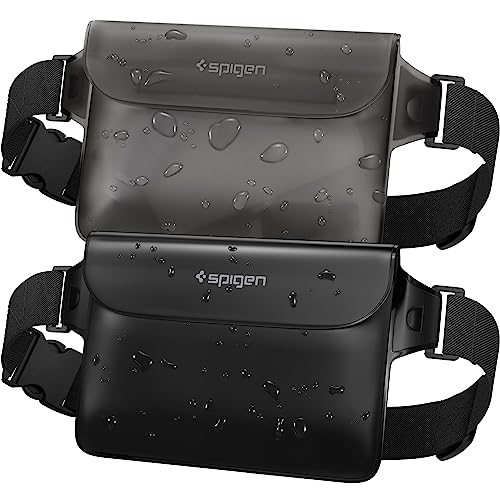 Spigen Aqua Shield Mala impermeável [2 peças], bolsa de cintura estanque com cintura ajustável para praia, piscina, natação, caiaque, pesca, caminhadas, etc, Preto, Bolsa Impermeable [2 Piezas], Saco