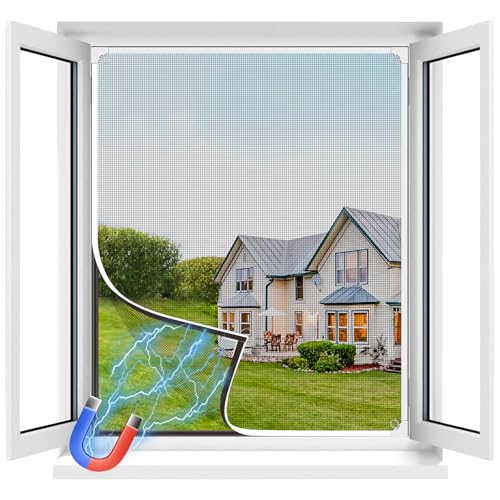 MLEJU Rede mosquiteira magnética para janelas, com fixação magnética, ajustável para janelas até 130 x 150 cm, fácil instalação sem perfuração, fácil de limpar, rede de fibra de vidro cinzento