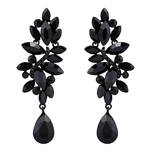 Clearine Brincos para mulher casamento nupcial cristal marquesa cluster gota lustre pendentes preto tom preto, Cristal Metal, vidro