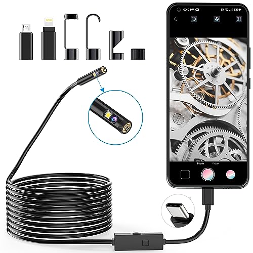 Câmara de inspeção de cobra endoscópio de lente dupla 1920P, boroscópio tipo C de natação de luz, câmara de alcance, 8 luzes LED para Android, iOS Smartphone, iPhone, iPad, Samsung (16,5 pés/5 m)
