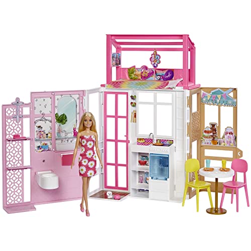 Barbie Com apartamento casa de bonecas com uma figura, móveis e acessórios, presente + 3 anos (Mattel HHY40)