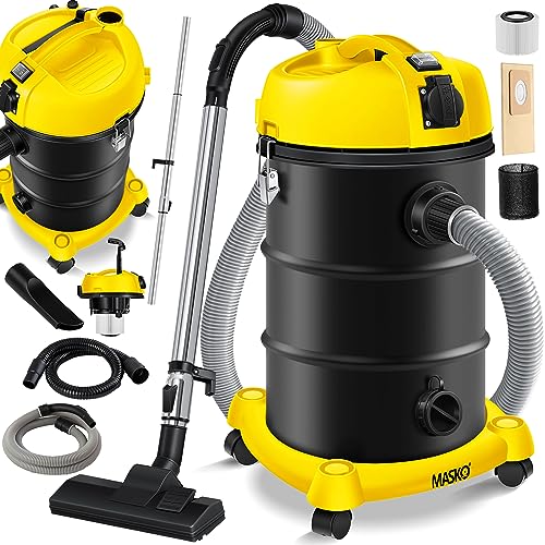 Masko® 6IN1 Aspirador industrial de cinzas seco e húmido 2300 W tomada de corrente função de sopro a seco e húmido | sem saco (Gelb)