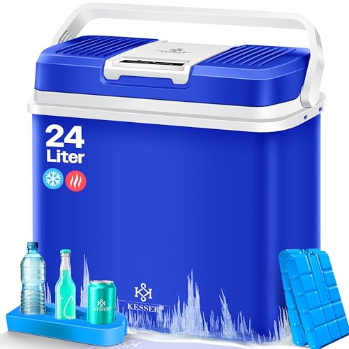 KESSER® Geladeira elétrica portátil 24 litros | ENFRIA e quente, refrigerador térmico 12 V e 230 V, mini frigorífico para automóvel e campismo, EEK A++ | inclui 2 acumuladores de frio