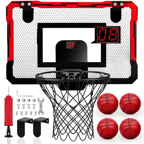 Yimore Cesta de basquetebol infantil, interior exterior cesta de basquetebol para crianças brinquedo com 3 bolas rede e bomba para crianças de 5 6 7 8 9 10 11 anos (vermelho)