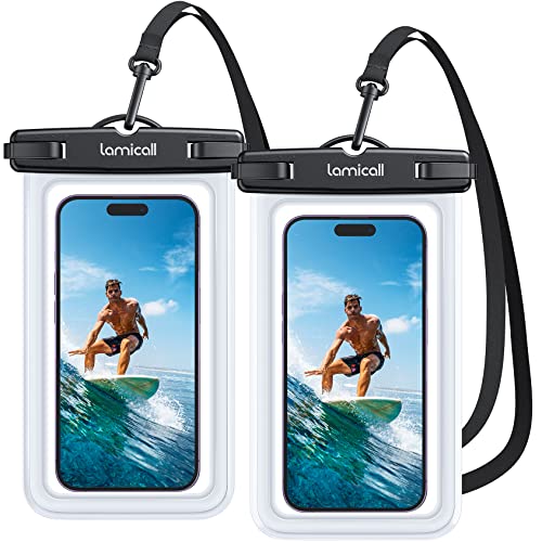 Lamicall Capa impermeável telemóvel - [2 unidades] IPX8 bolsa impermeável móvel, corda removível e ajustável, capa telemóvel estanque para iPhone 16 15 14 13 12, Samsung, Huawei, até 7"