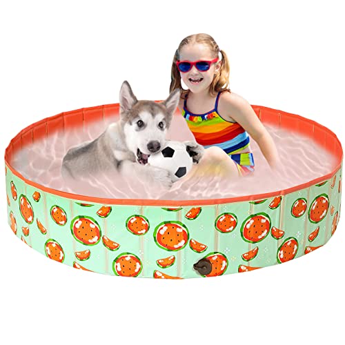 COMSLE Piscina para cães grandes, piscina dobrável cães antiderrapante e resistente ao desgaste, banheira para cães PVC 80 cm / 120 cm/160 cm, Dog Pool, melancia