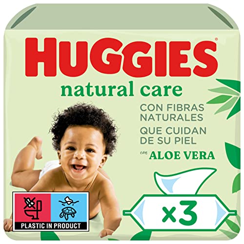Huggies Toalhetes de cuidado natural para bebé, 99% de água e com aloé vera, 168 toalhitas (3 embalagens de 56 toalhas)