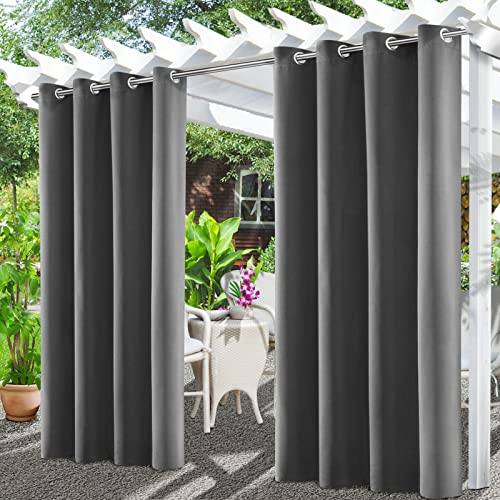 Tgkoddo - Cortinas de exterior para pérgola, impermeável, cortina exterior para terraço, terraço, terraço, varanda, pérgola, mirador, 132 x 215 cm, cinzento