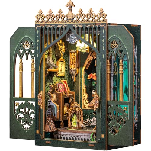 Fsolis book nook kit, casa de bonecas DIY, kits de construção de maquetes para adultos, presente criativo de canto de livros, uma biblioteca de canto de livros cheia de magia (The Darkness Herbarium)