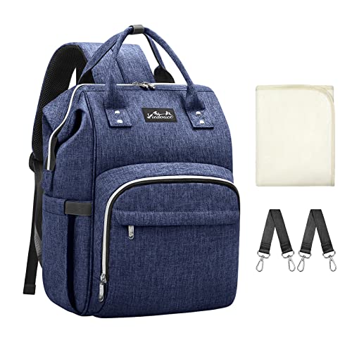 Viedouce Mochila para fraldas e biberões de bebé para mãe, impermeável, estilo Oxford, de grande capacidade, com muda-fraldas portátil e 2 ganchos para carrinho de bebé