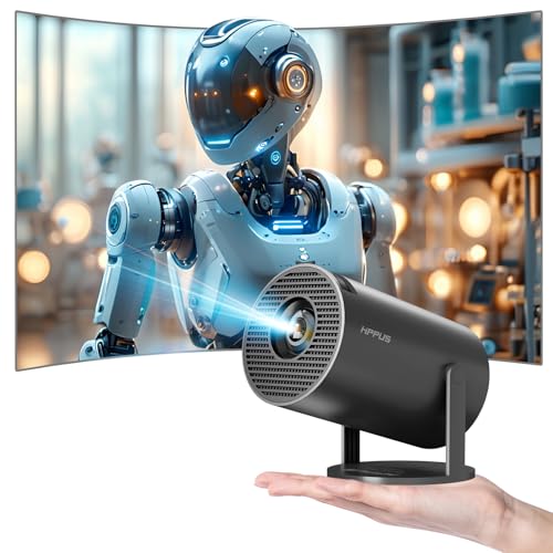 HIPPUS Mini projetor portátil de suporte curto 4K, rotação de 270°, WiFi 6, Bluetooth 5.2, Android 11, correção automática de trapézio, telemóvel para cinema em casa com HDMI/USB, cinzento