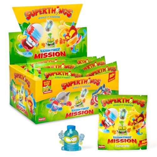 SUPERTHINGS KAZOOM Power Mission – One Pack. Caixa com 25 envelopes com figuras colecionáveis. Cada envelope contém 1 SuperThings surpresa e 1 Checklist