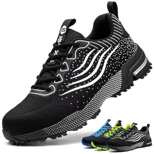 ISOOUS Sapatos de segurança homem mulher calçado de trabalho confortável leves com biqueira de aço respirável anti-perfurações