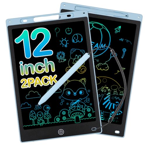 Ardósia magnética para crianças de 12 polegadas quadro magnético infantil vistoso tablet de escrita LCD quadro mágico apagável e reutilizável para meninas e meninos 2 3 4 5 6 7 8 anos, azul, 2 peças