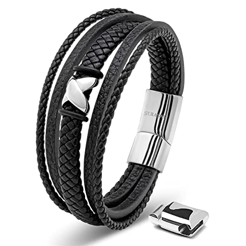 SERASAR Pulseiras de couro premium para homem | fecho seguro de aço inoxidável | três cores | caixa de jóias incluída