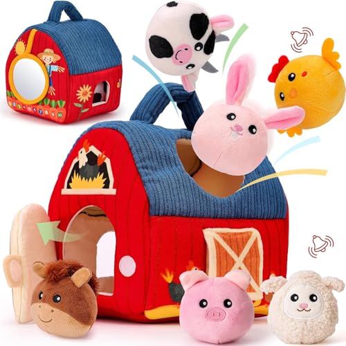 hahaland Brinquedos bebés 6-12 meses - animais quinta de peluche macios com choques, rugas, espelho - brinquedos Montessori para bebés 3 6 12 meses