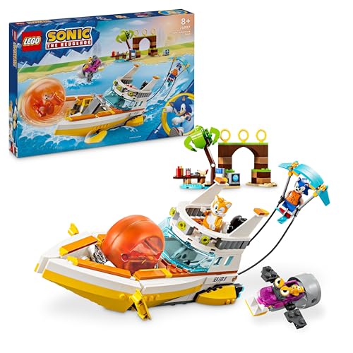 LEGO Sonic The Hedgehog Barco de aventura de Tails brinquedo interativo de coleção, figuras de personagens de videojogo e esqui aquático, presente Gamer para meninos e meninas de 8 anos ou mais 76997