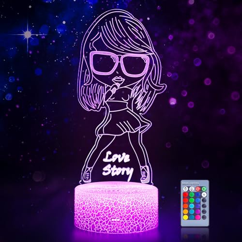 Hoofun Candeeiro Taylor Merch: Swift Merchandising para fãs de TS, 16 cores candeeiro de ilusão 3D LED com controlo remoto, presentes para meninas, quarto, decoração, festa musical, aniversário, Natal