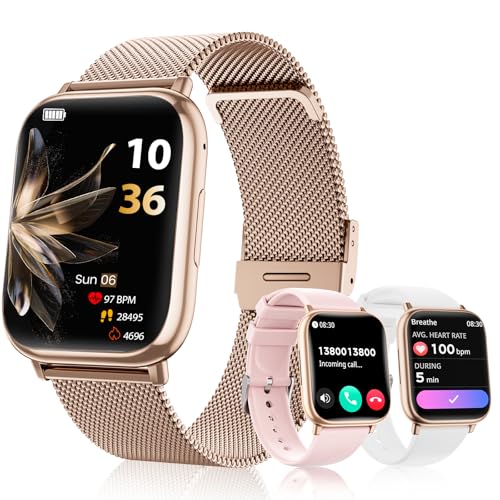 Relógio inteligente mulher com chamadas Bluetooth, 1,83" Smartwatch, com SpO2, pressão arterial, monitor de sono, podómetro, 100 modos desportivos, para Android iOS (Rose Gold)