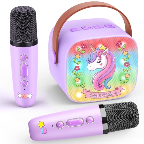 Dislocati Unicórnios presente para meninas 3-12 anos, karaokê infantil com 2 microfones sem fios karaokê brinquedos menina 3-12 anos microfone Bluetooth para cantar presentes de Páscoa comunhão menina