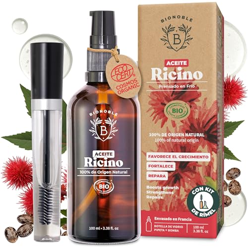 BIONOBLE, Óleo de rícino bio 100% orgânico, inclui rímel, óleo de rícino para pestanas, sobrancelhas, barba, óleo de castor para o cabelo, óleo de rícino puro para o cabelo, castor oil