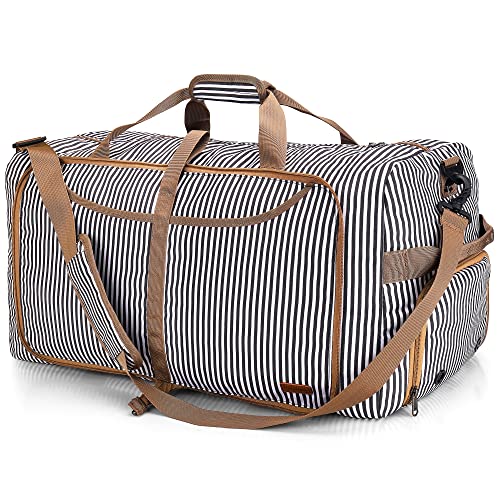 Vogshow Bolsa de viagem dobrável grande bolsa de viagem impermeável Weekender Bag com compartimento para sapatos mala de desporto para homem mulher, Risca, Moderno