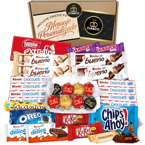 Lote embrulhado para presente com +35 Chocolates e Chocolates Lindt Lindor, Kinder Bueno, Chocalate, Toblerone e muito mais · Um presente incrível para o Dia da Mãe, com cartão e texto personalizados