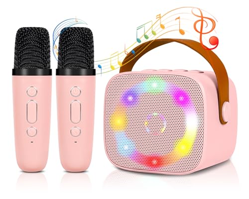 Microfone Karaoke brinquedos 2 microfone sem fios, máquinas de karaoke Bluetooth para crianças adultos, portátil altifalante de karaoke com luzes LED, presente ideal para casamento, festa, aniversário