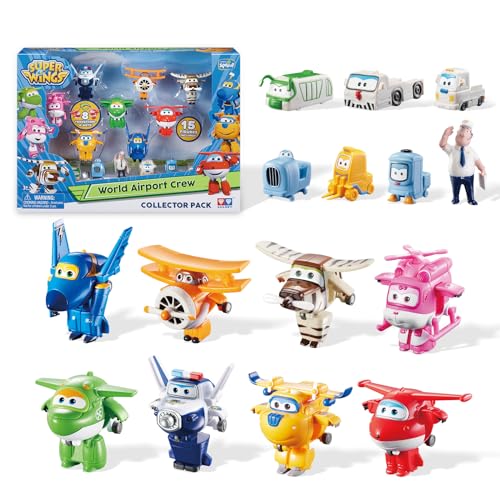 Super Wings Alpha Group Co., Ltd Transform-a-Bots World Airport Crew - Série 1 - Crew Collection Pack - 15 figuras de brinquedo - figuras de 5,1 cm