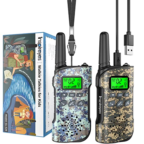 Inspireyes Walkie Talkie crianças recarregável, 48 horas de tempo de trabalho, 3 quilómetros de longo alcance, presentes de aniversário, brinquedos ao ar livre para crianças dos 3 aos 12 anos