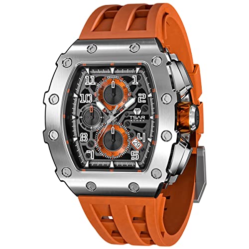TSAR BOMBA Relógio de luxo homem - cristal de safira - movimento de quartzo japonês - cronógrafo Watch - impermeável 50 m - correia de silicone - calendário luminoso - presentes para homens TB8204