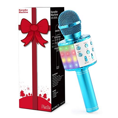 Fede Microfone Karaoke Bluetooth, microfone sem fios karaoke portátil com luz LED multicor para crianças manta de jogo música, compatível com Android/iOS PC ou smartphone inteligente