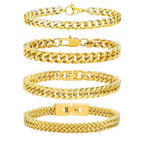 Esmoly 4 peças pulseira homem prata preto ouro bracelet men 316 L aço inoxidável corrente cubana presente aniversário presentes originais para homem 19 cm / 21 cm / 23 cm
