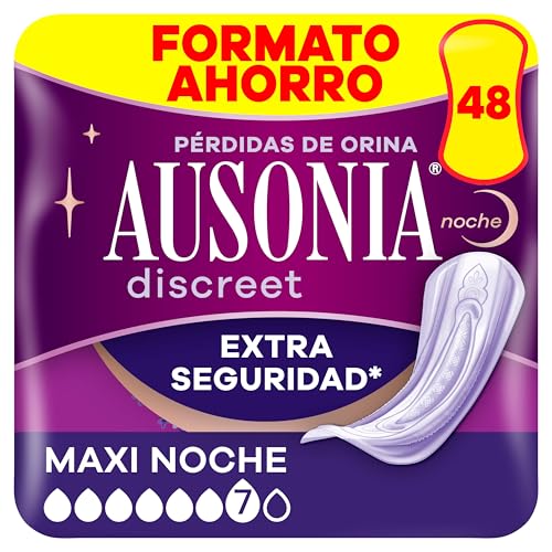 Ausonia Discreet Maxi noite, 48 compressas incontinência mulher para perda de urina, extra segurança, discrição incrível