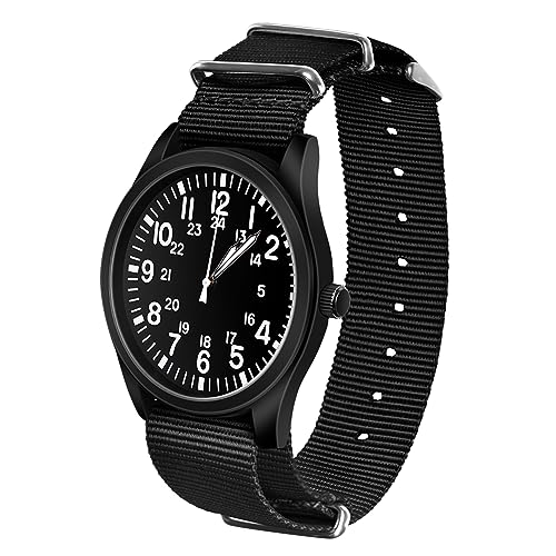 Vicloon Relógio para homem, relógio de quartzo, relógio de pulso, calendário automático, mostrador analógico minimalista, banda de tecido de lona, relógio impermeável diário, Preto, Militar,
