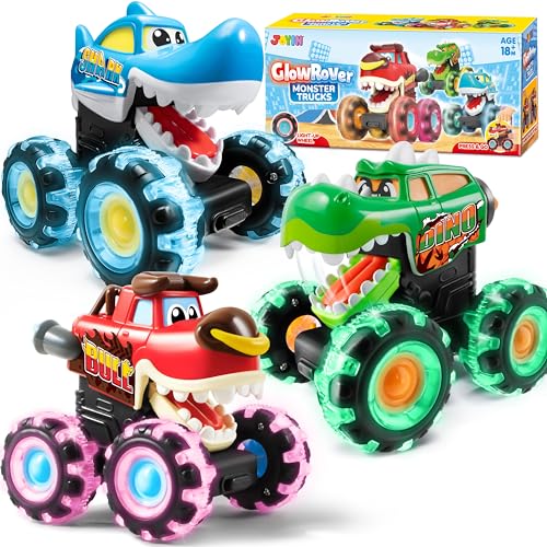 JOYIN 3 peças Monster Truck brinquedo, carros para crianças brinquedos presente para crianças 1 2 3 anos, rodas Monster Treads Lightning, camião monstro de brinquedo para meninos e meninas de 1, 2, 3,