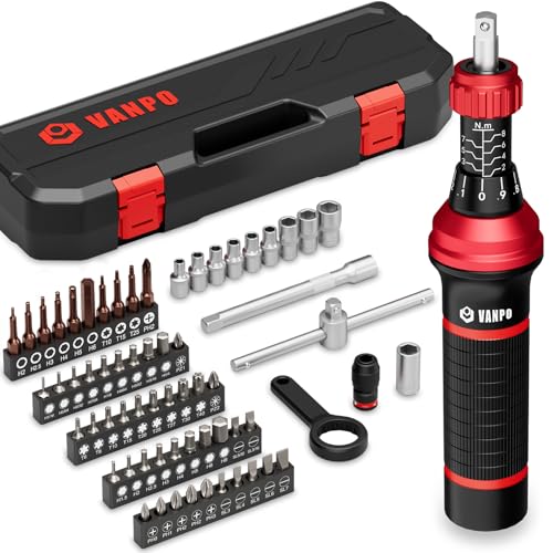 VANPO Chave de fenda dinamométrica, 2-8 Nm, conjunto de brocas de chave de fenda dinamométrica de 1/4" com cabo em T, pontas planas, hexagonais, Torx e Phillips para bicicletas