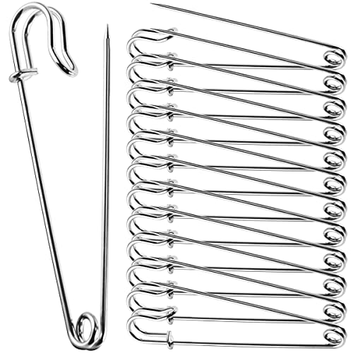 Pinos de segurança grandes fortes para roupa de 4 polegadas, 12 pinos de metal resistentes para manta de aço, extra grande, costura, uso doméstico (prateado)