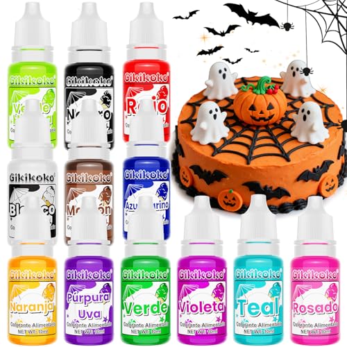 Corante alimentar - 12 × 10 ml Corantes alimentares traseiras, corantes alimentares peças de reposição para forno, açúcar vidro, macarons, decoração de bolo, creme de manteiga, lima