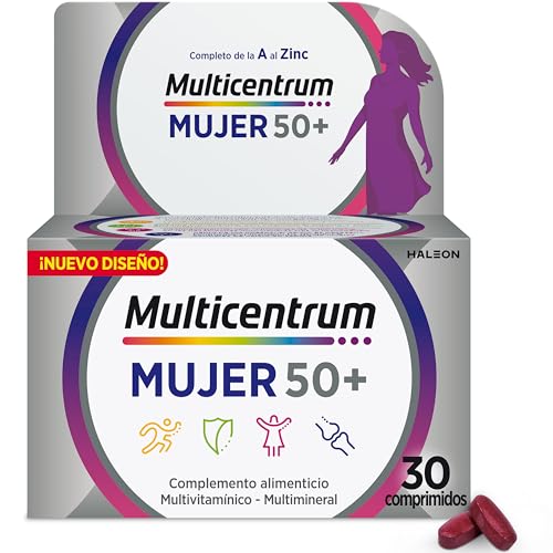 Multicentrum Mulher 50 complemento alimentar multivitamínico e multimineral para mulheres 50 +, com magnésio, vitamina C e zinco, pós-menopausa, sem glúten, 30 comprimidos