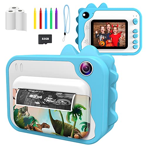 Ushining Câmara instantânea para crianças, 1080P câmara digital para crianças com ecrã de 2,4 polegadas cartão micro SD de 32 GB, papel de impressão de 3 rolo, presente para crianças dos 3 aos 12 anos