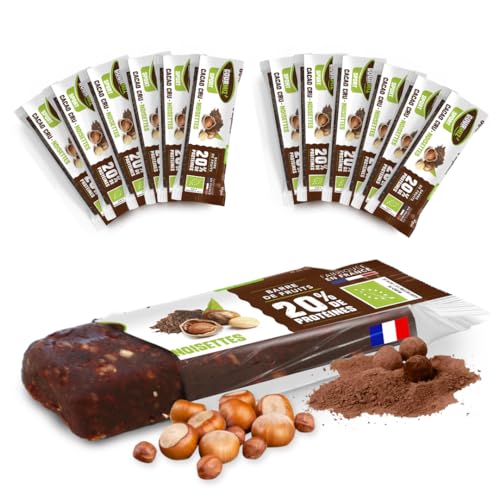 Gourmiz ' - 12 x 40 g (20% proteína), barras energéticas, avelãs, cacau cru, tâmaras, barrinhas proteínas sem adição de açúcar, sem glúten, vegan, lanches, proteína bar, proteína vegana