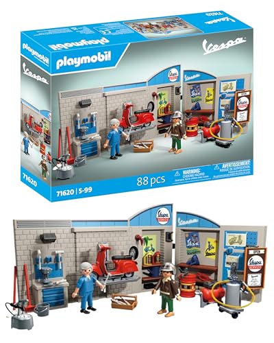 PLAYMOBIL Cars 71620 Workshop Vespa anos 60, inclui plataforma de elevação móvel, com acessórios versáteis para uma oficina autêntica, para entusiastas de veículos, meninos, meninas e adultos