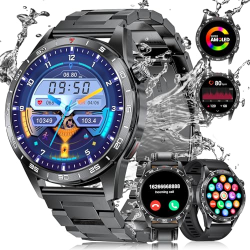 LIGE Relógio inteligente homem militar 3 correias com chamadas Bluetooth, 1,43" AMOLED Smartwatch monitor de sono podómetro oxigénio sangínio, 120 modos desportivos para Android iOS