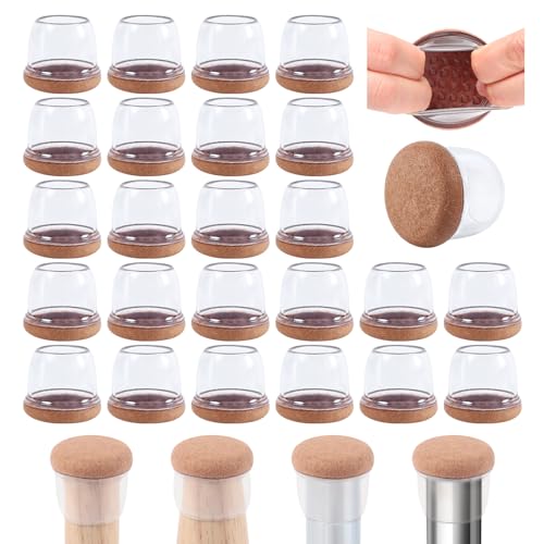 32 protetores de chão redondos transparentes de silicone para pernas de cadeira com feltro, protetores de chão para cadeira, almofadas de feltro para móveis, capas para pés de cadeira, 28-33 mm